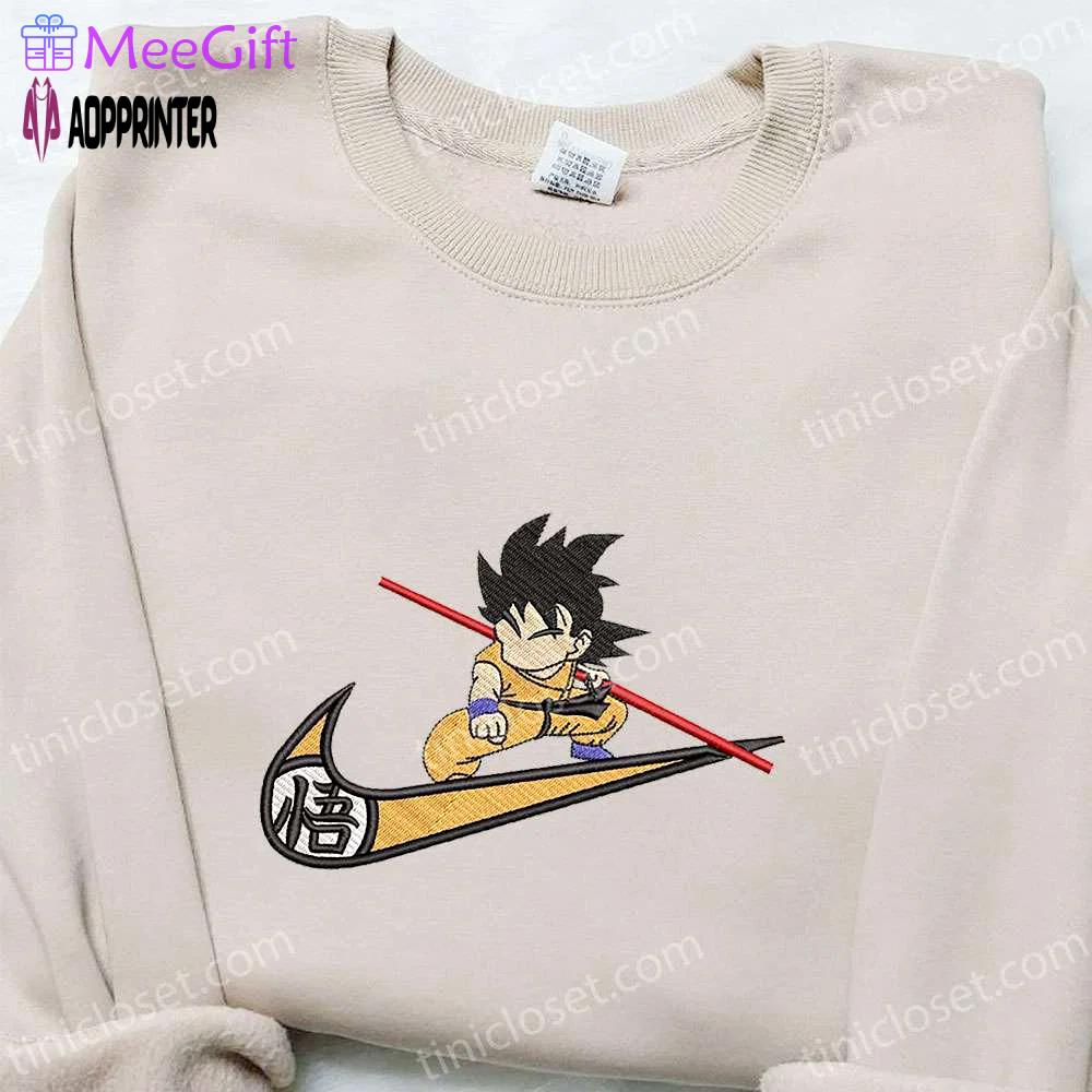 Swoosh x goku kid anime embroidered shirt & dragon ball hoodie – custom nike t-shirt Embroidered Shirt