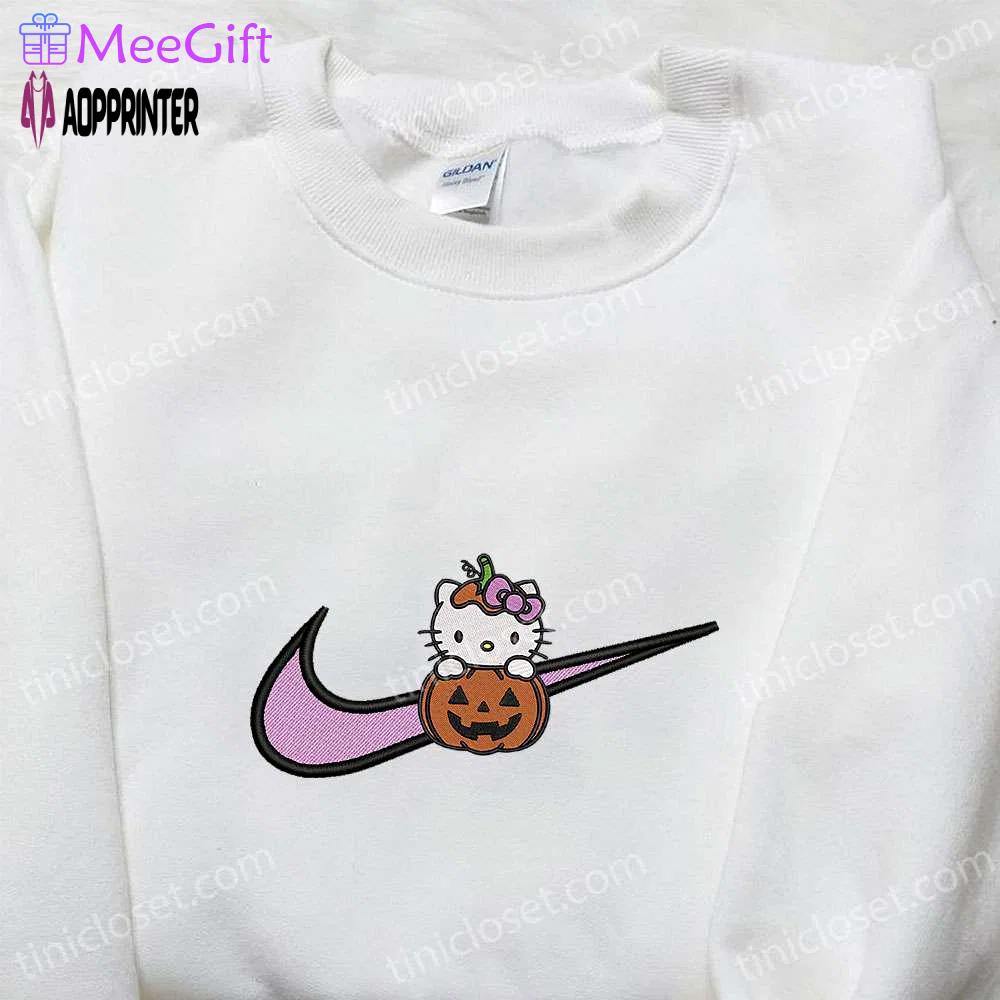 Swoosh x hello kitty halloween pumpkin sweatshirt: nike anime hoodie best gifts for daughter Embroidered Shirt