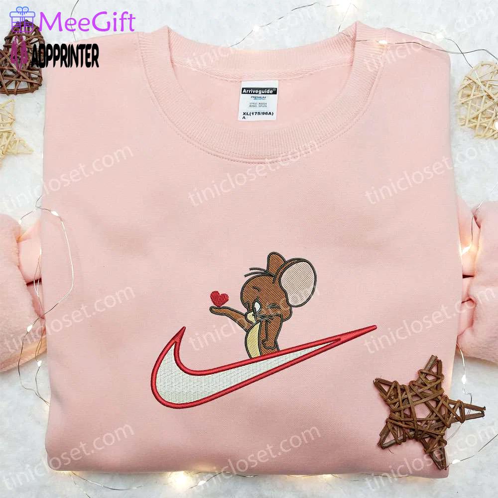 Swoosh x jerry embroidered sweatshirt & tom and jerry shirt – best gift ideas for all occasions Embroidered Shirt