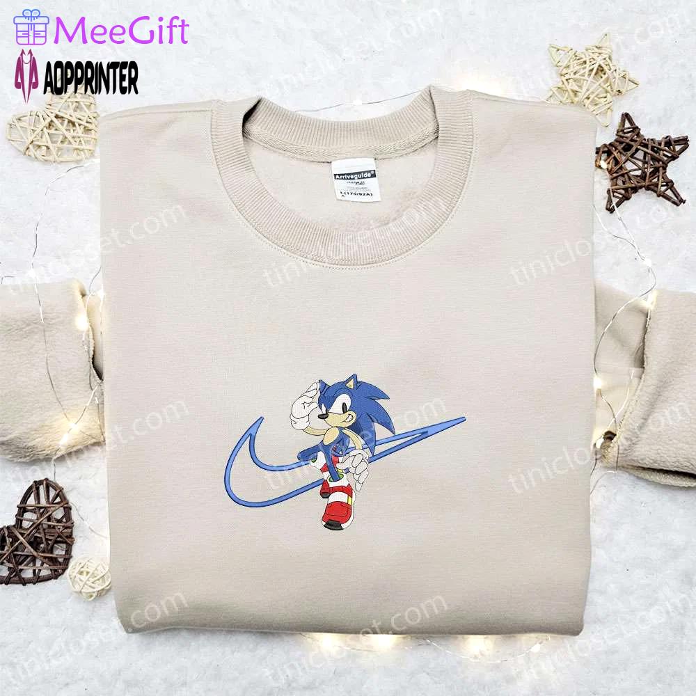 Swoosh x sonic embroidered sweatshirt & shirt: best gift ideas for movie and game fans Embroidered Shirt