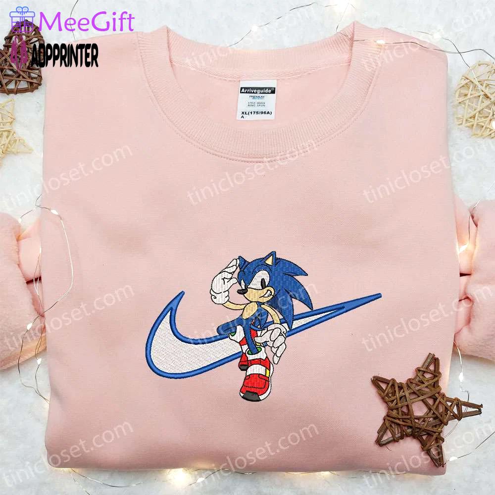 Swoosh x sonic movie embroidered sweatshirt hoodie & t-shirt: custom nike gear Embroidered Shirt