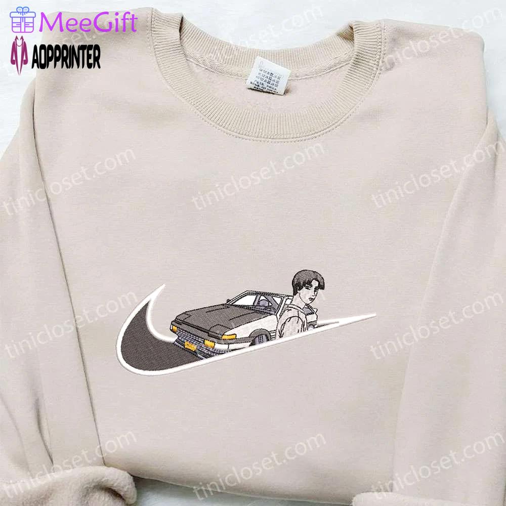 Takumi fujiwara x nike: swoosh & initial d embroidered shirt – inspired nike shirt Embroidered Shirt