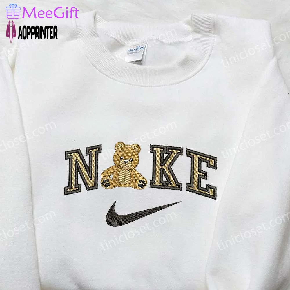 Teddybear x nike embroidered sweatshirt & cartoon shirt – nike inspired embroidery Embroidered Shirt