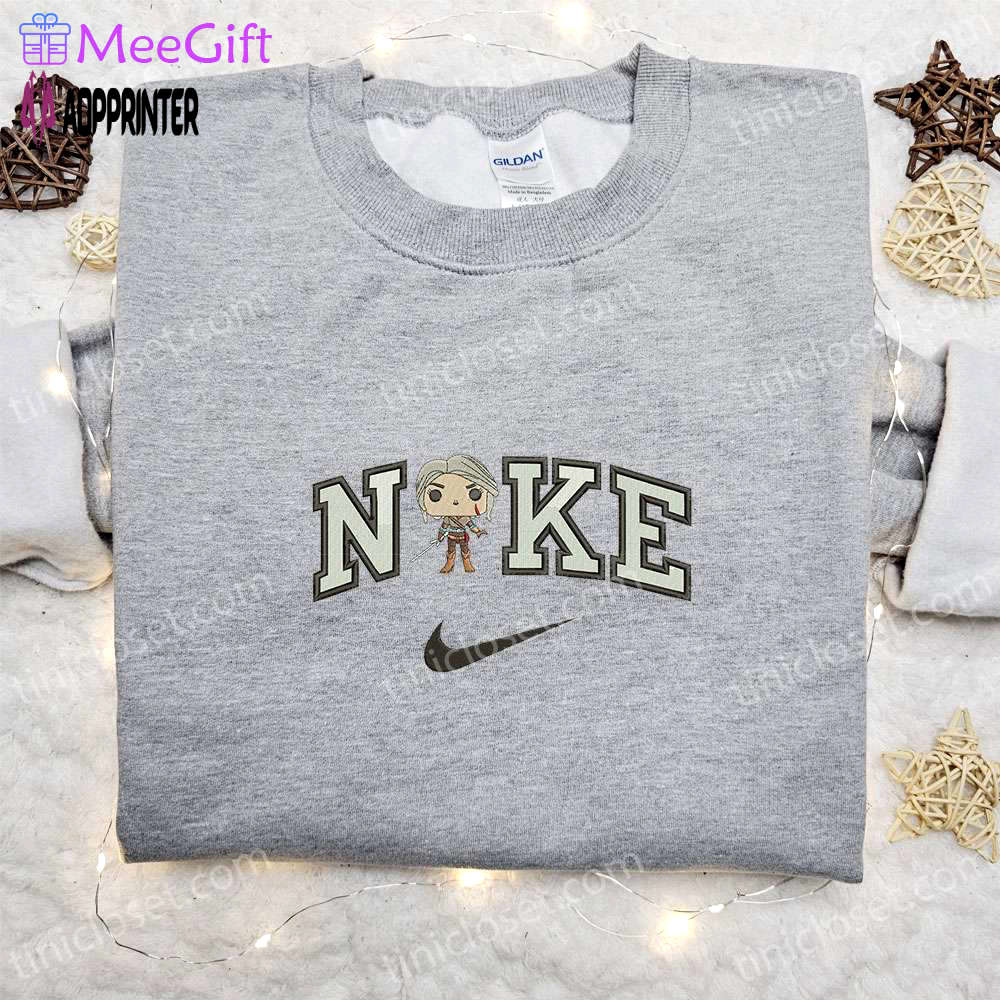 The witcher chibi x nike swoosh shirt & hoodie: best family gifts Embroidered Shirt
