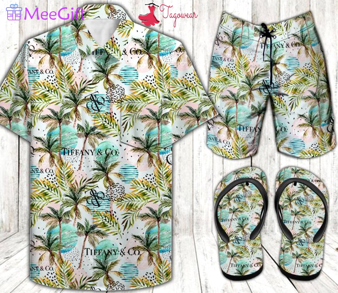 Tiffany & co. combo hawaiian shirt, beach shorts flip flops luxury summer clothes style #398 Hawaii Shirt Shorts & Flip Flops