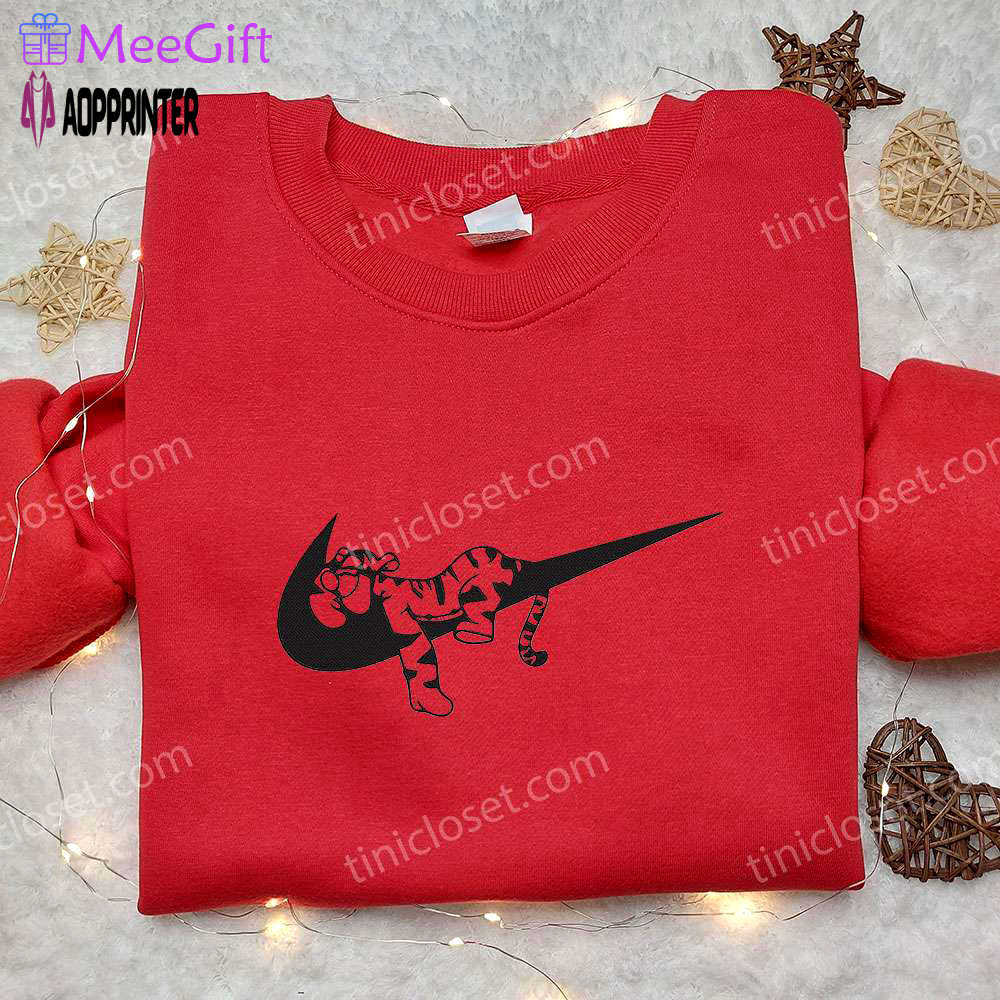 Tigger x nike swoosh anime hoodie winnie the pooh disney shirt nike inspired embroidered tee Embroidered Shirt