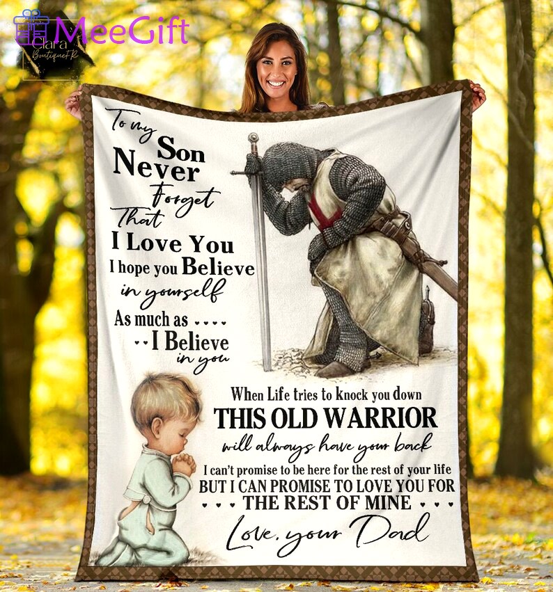 To my son never forget that i love you knight templar jesus warrior for son from dad fleece blanket, mink sherpa blanket, gift for son Quilt Blanket