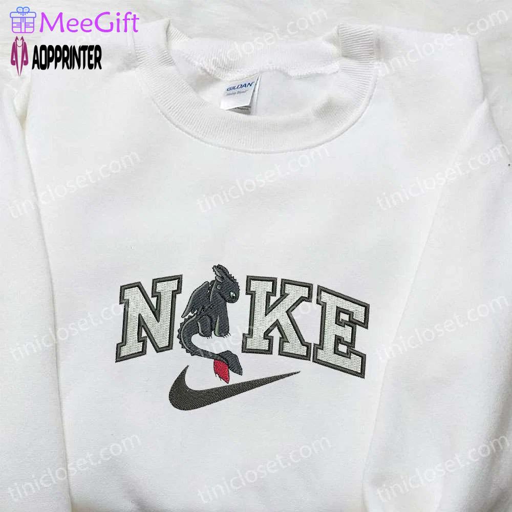Toothless x nike cartoon embroidered shirt – how to train your dragon custom tee Embroidered Shirt