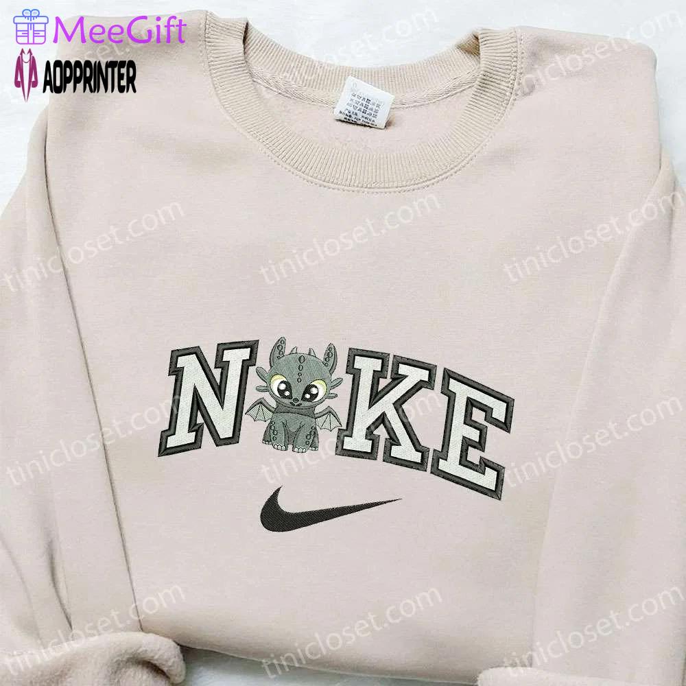 Toothless x nike cartoon embroidered sweatshirt disney characters shirt nike inspired tee Embroidered Shirt