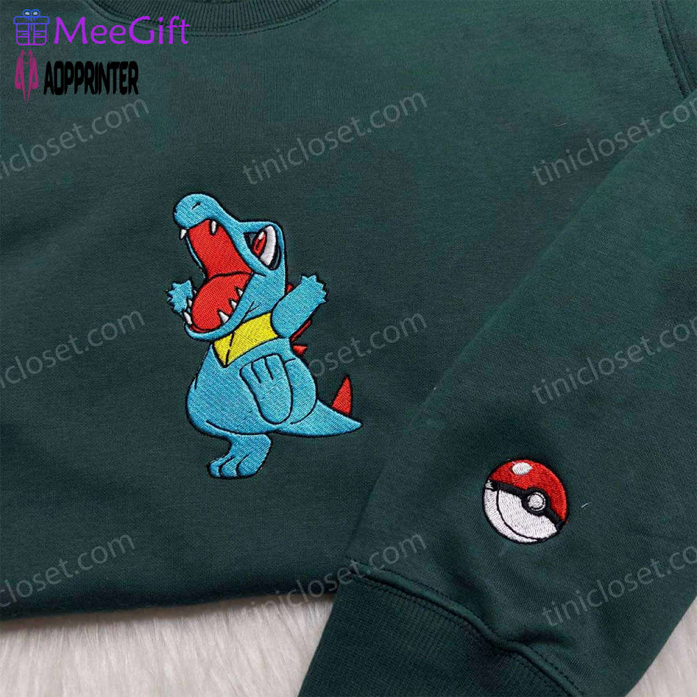 Totodile pokemon embroidered shirt & sweatshirt – anime hoodies for fans Embroidered Shirt