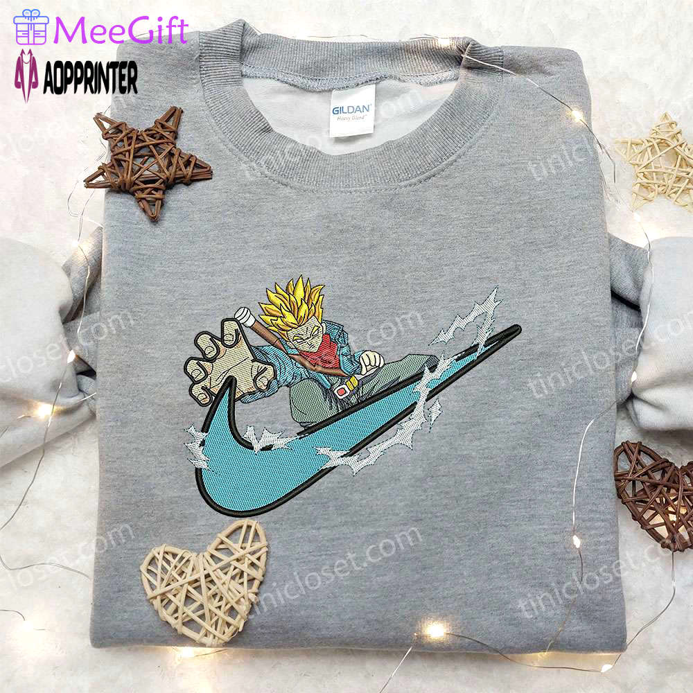 Trunk super saiyan 2 x nike swoosh embroidered sweatshirt: dragon ball & nike inspired shirt Embroidered Shirt