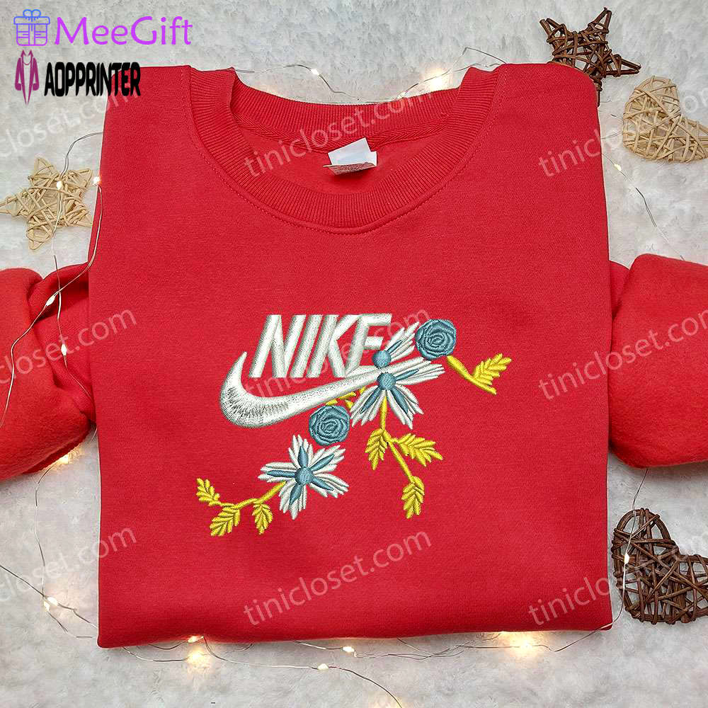 Unique flowers x nike embroidered shirt: perfect gift for daughter custom design Embroidered Shirt