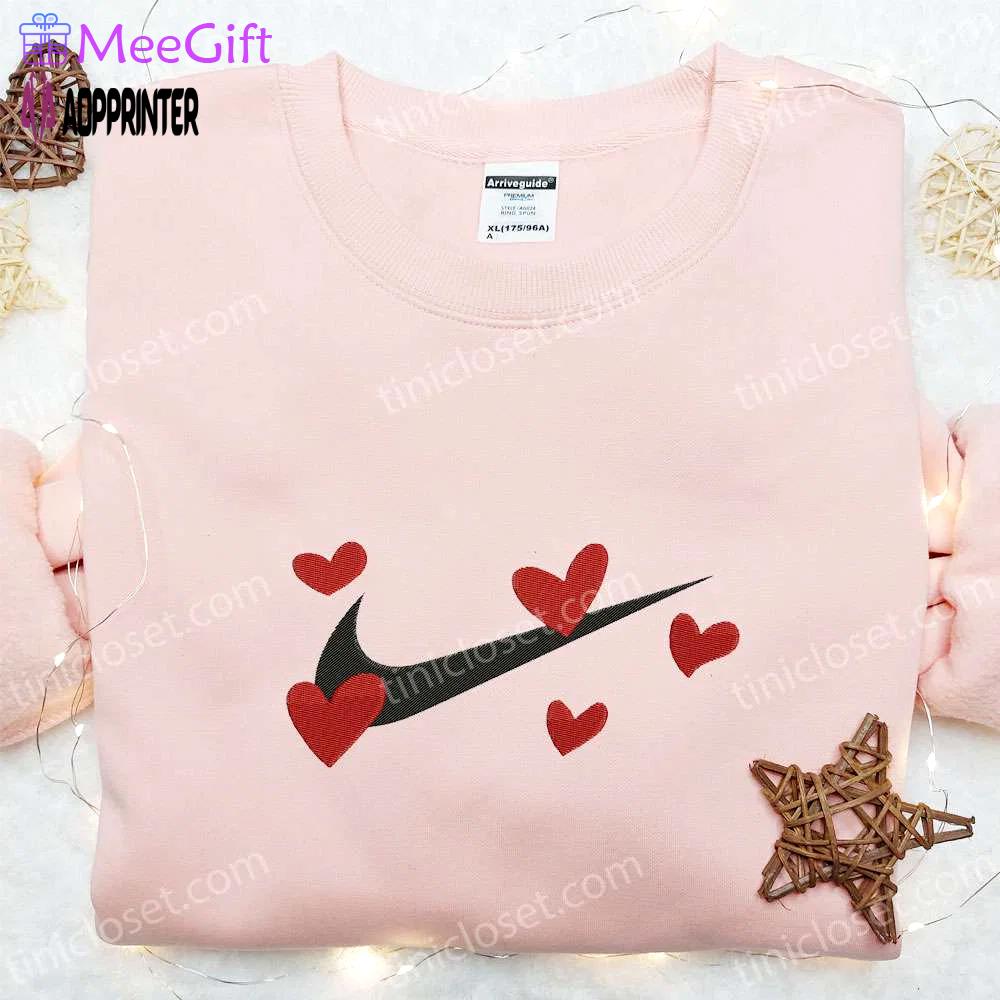 Valentine nike embroidered shirt hoodie & t-shirt: red hearts x nike swoosh design Embroidered Shirt