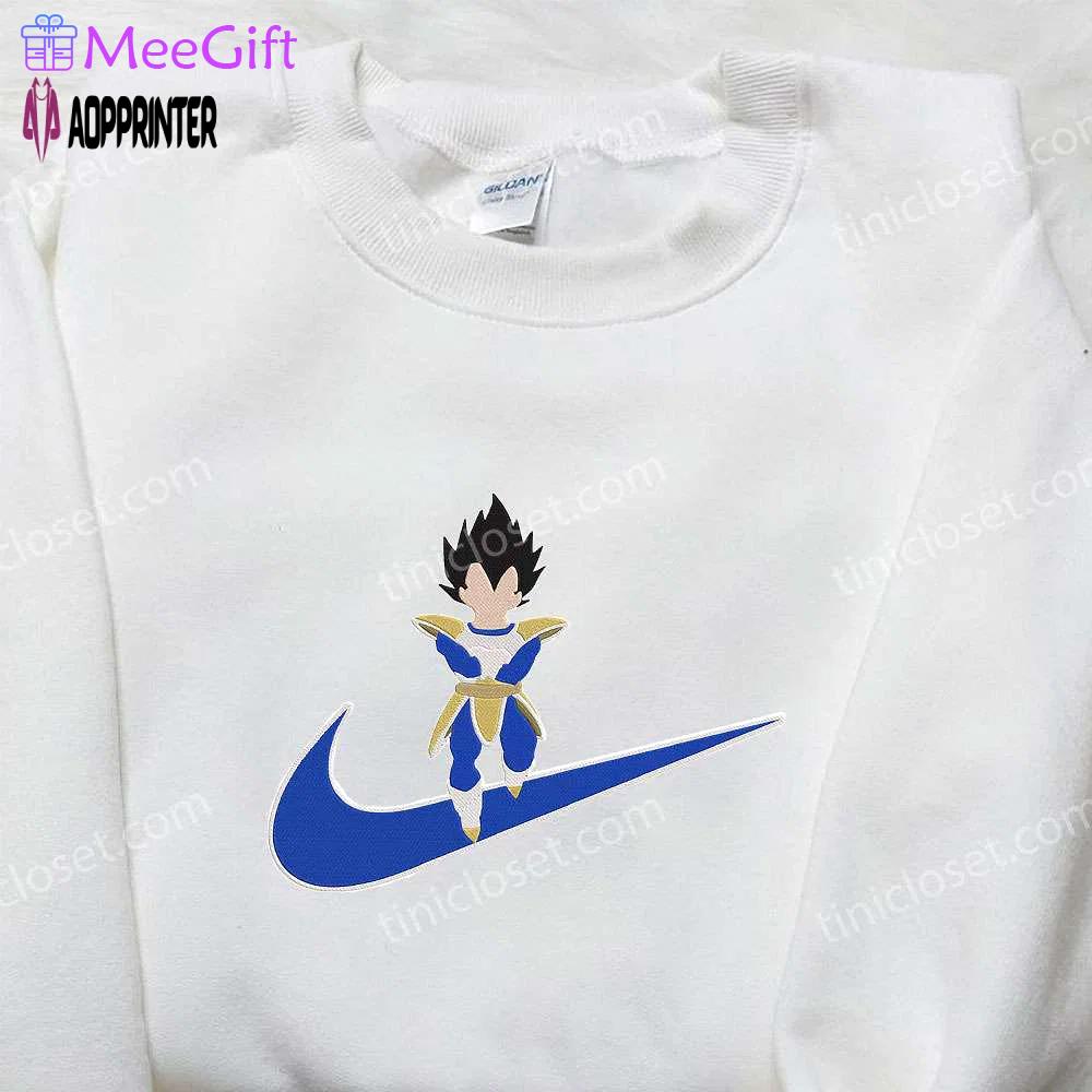 Vegeta x nike swoosh anime hoodie dragon ball embroidered shirt nike inspired apparel Embroidered Shirt