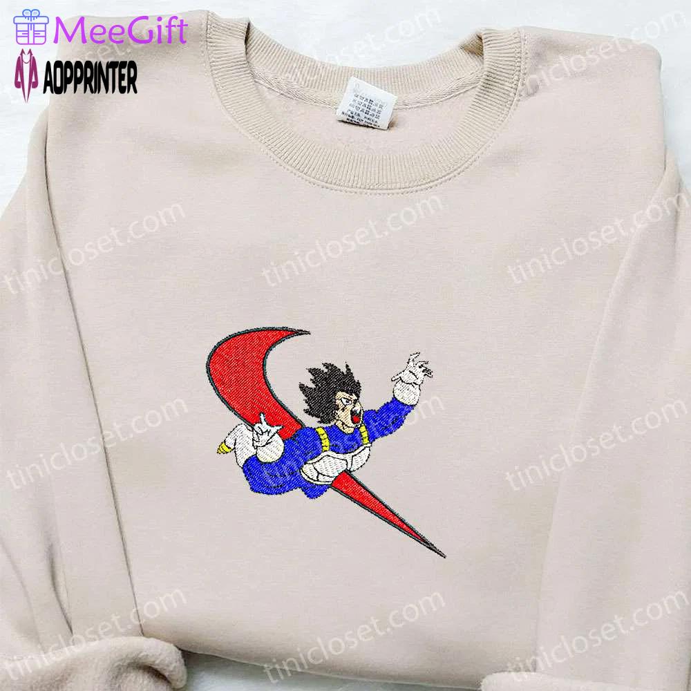 Vegeta x swoosh anime embroidered sweatshirt: dragon ball shirt perfect family gift Embroidered Shirt