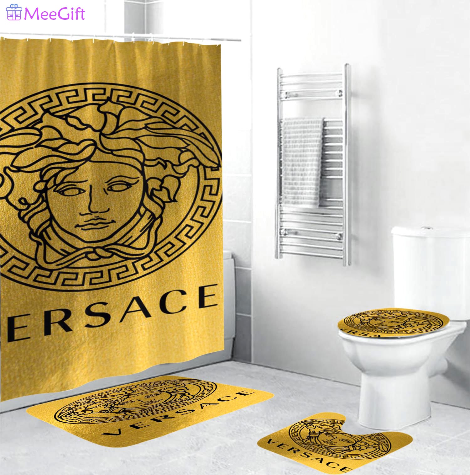 Versace big blackin golden background bathroom sets home decor hypebeast luxury fashion brand bath mat Bathroom Set