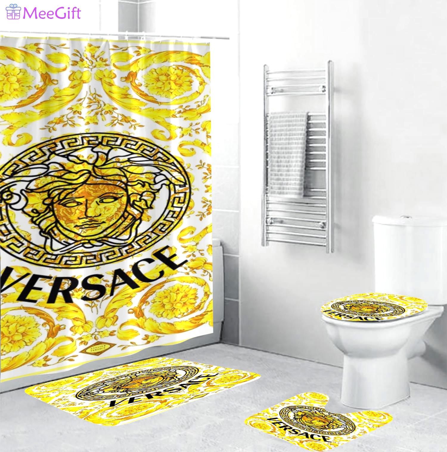 Versace big medusa in baroque background bathroom set Bathroom Set