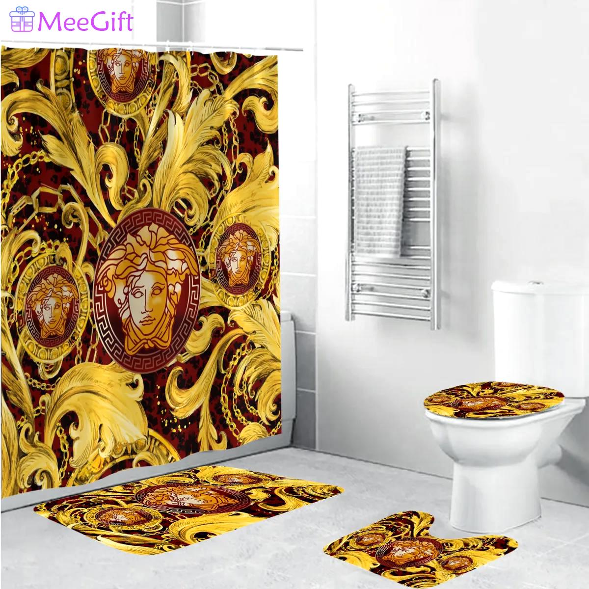 Versace golden bathroom set luxury fashion brand bath mat home decor hypebeast Bathroom Set