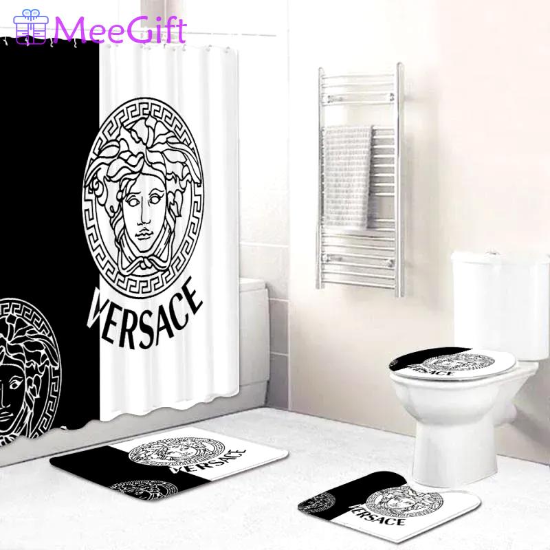Versace logo type 1001 Bathroom Accessory Sets Pedestal Rug Bathroom Sets Bath Mat Set Toilet Cover Luxury Fashion Brand Home Decor Hypebeast Bathroom Waterproof Shower Curtain