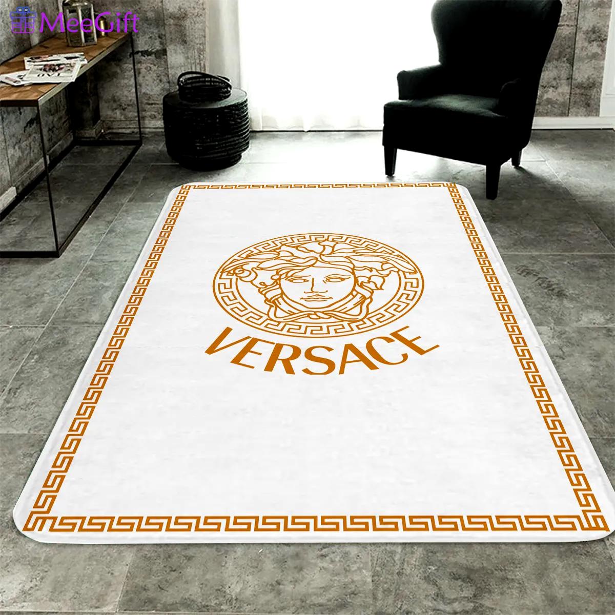 Versace white golden logo type 504. Upgrade Your Living Room with Luxury Home Decor: Area Carpets, Floor Decor, Door Mats, and Hot Gift Items with style a High-End Fashion Brand Rectangle Rug