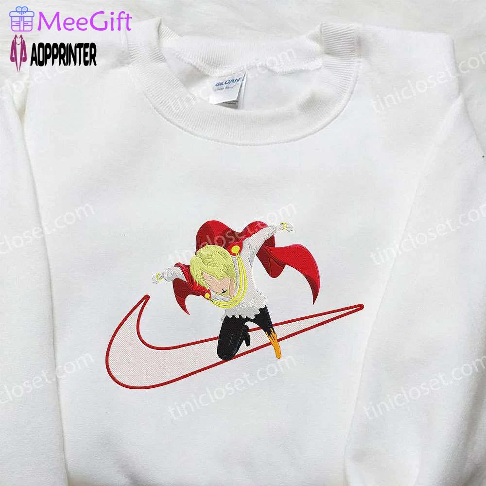 Vinsmoke sanji x nike swoosh anime hoodie & embroidered shirts: one piece & nike inspired apparel Embroidered Shirt