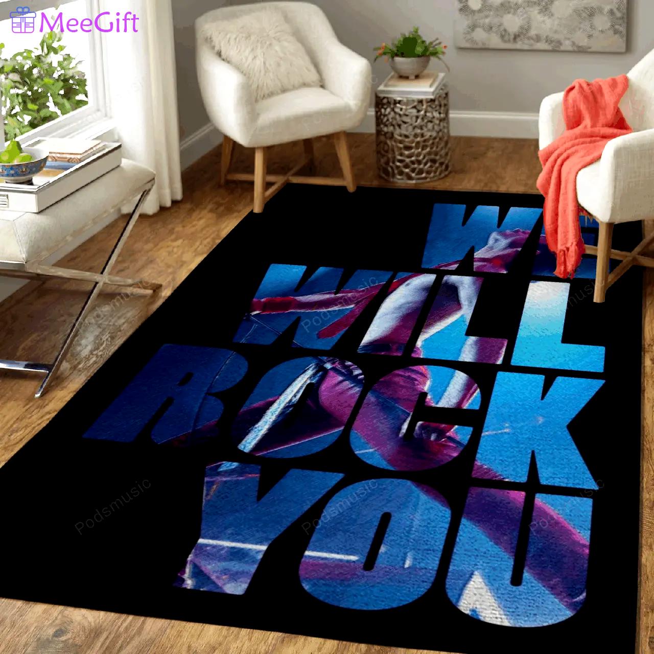 We will rock you music art for fans area rug living room carpet rug regtangle carpet floor decor home decor Rectangle Rug