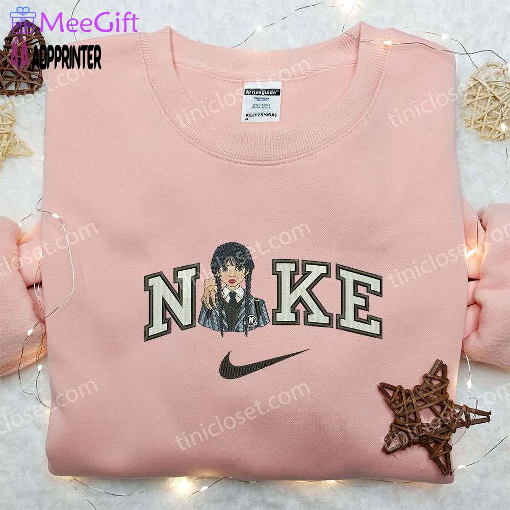Wednesday addams x nike embroidered hoodie & shirt: gothic nike inspired apparel Embroidered Shirt