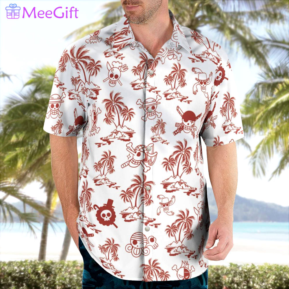 White one piece hawaiian shirt pattern jolly roger 1 Hawaii Shirt Shorts & Flip Flops