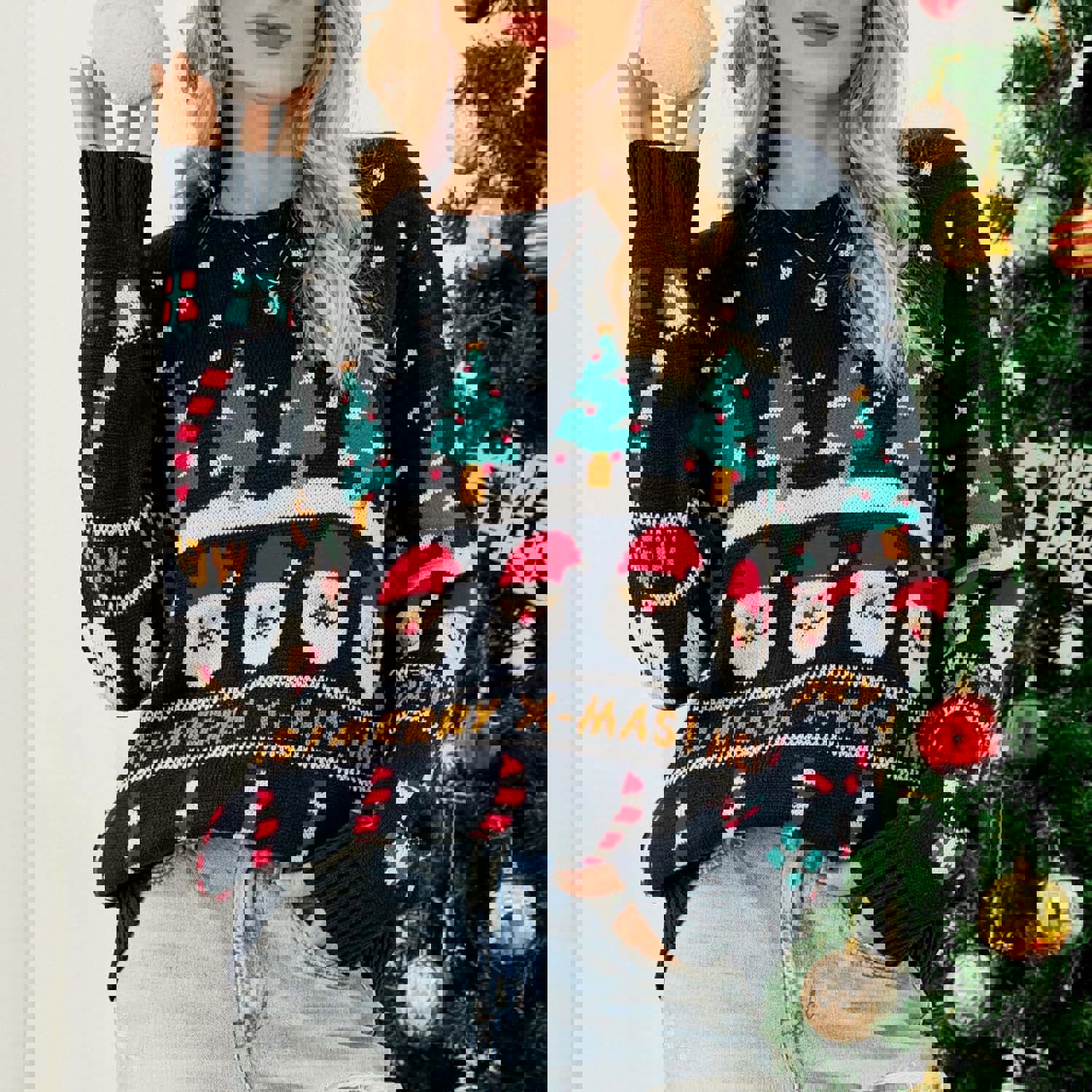 Womens ugly christmas sweater,fall fashion 2023 crewneck pullover long sleeve causal 2023 trendy oversize tops outfits