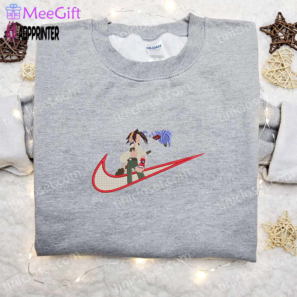 Yoh asakura x swoosh embroidered sweatshirt shaman king shirt – best family gift ideas Embroidered Shirt