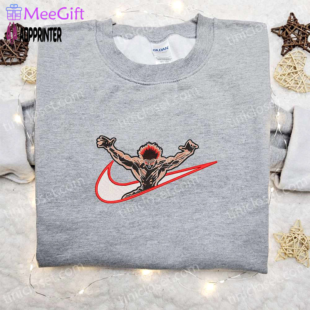 Yujiro hanma x nike swoosh anime embroidered tshirt – best nike inspired gift for family Embroidered Shirt