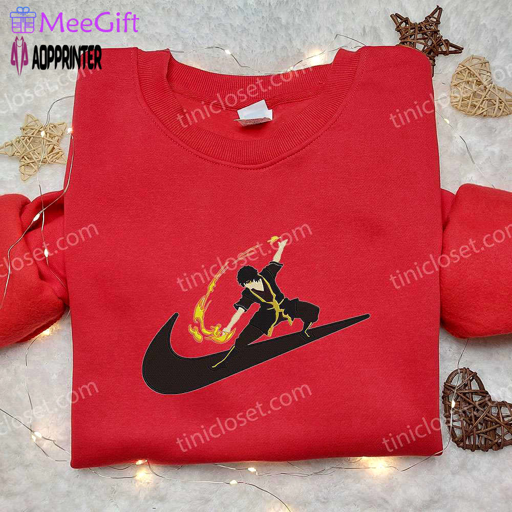 Zuko x nike swoosh anime hoodie & avatar nike inspired embroidered shirts Embroidered Shirt