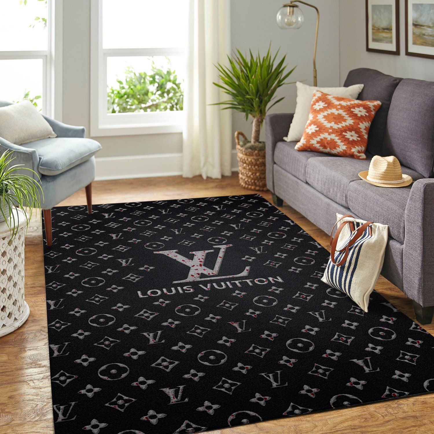 Rugs in Living Room and Bedroom - Louis vuitton area rug dark hypebeast fashion brand living room carpet floor decor 19123113 - small: 3 x 5 ft (92 x 153cm) - rugs Rugs