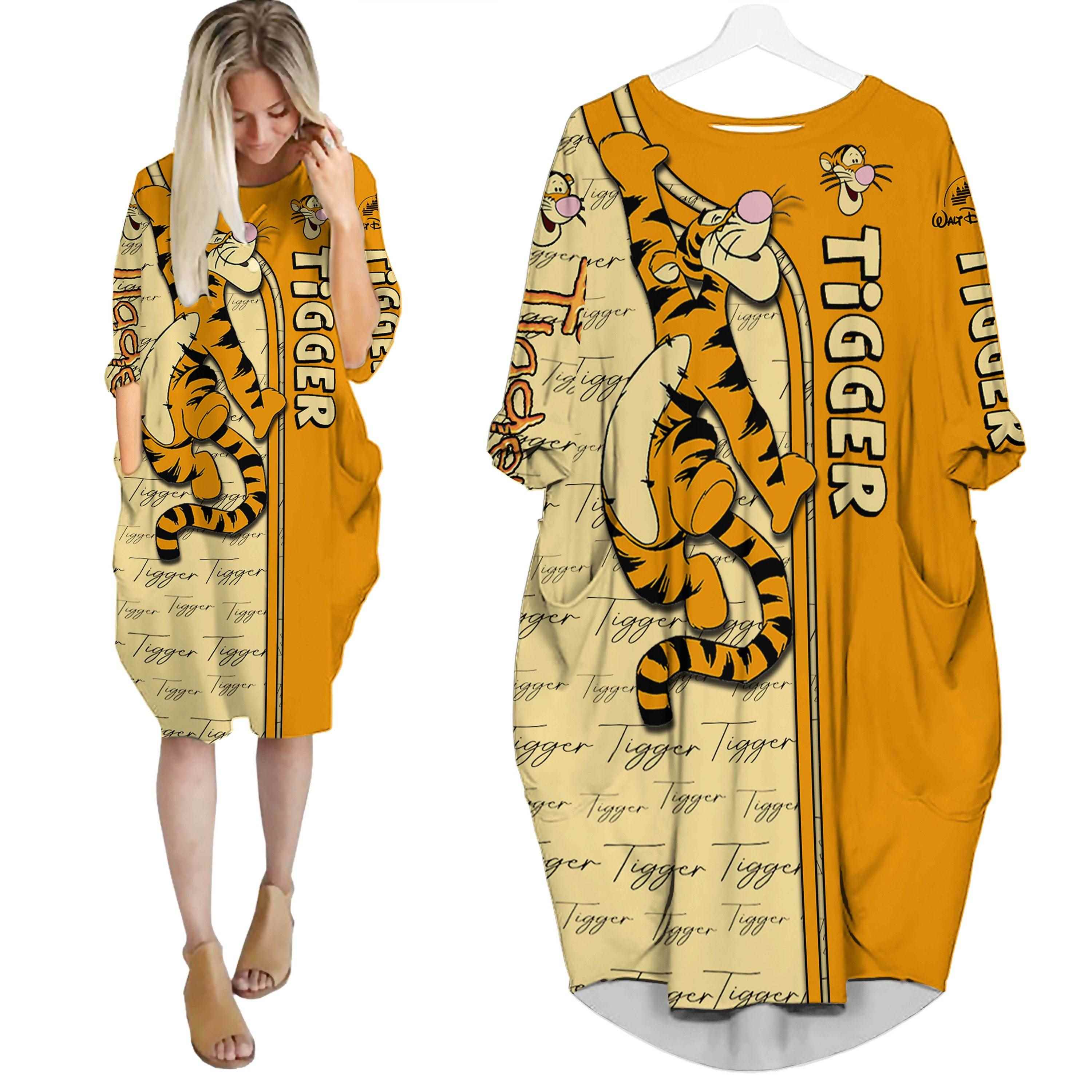 Tigger orange cute disney cartoon batwing pocket dress outfits women hn Batwing Pocket Dress