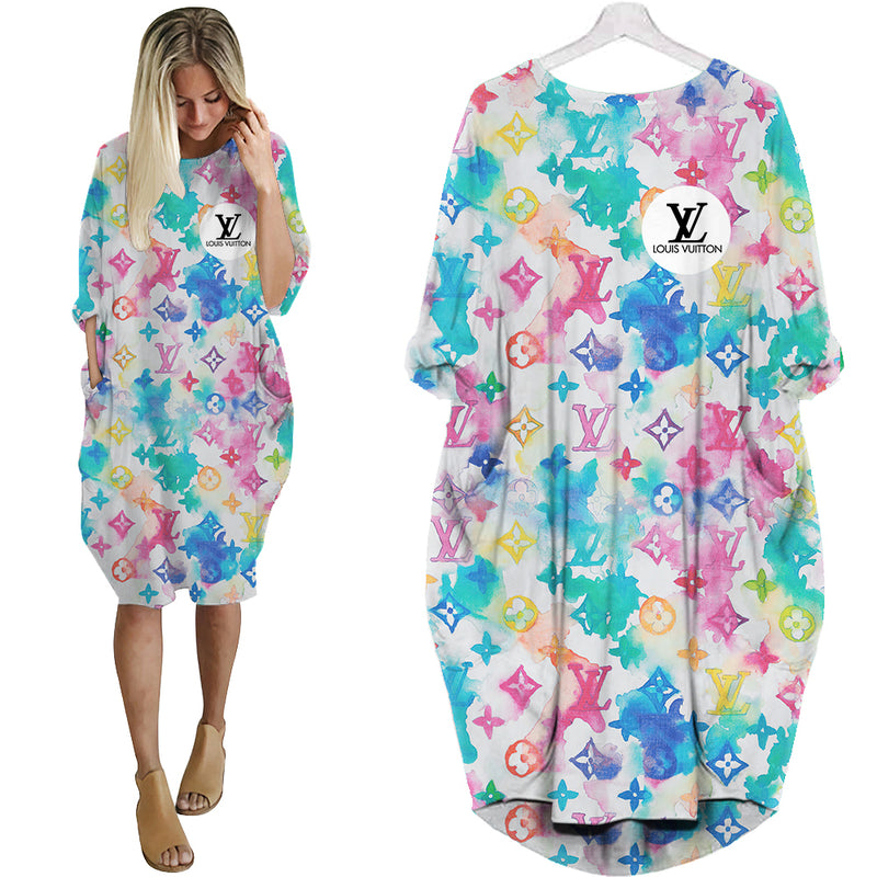 Louis vuitton watercolor batwing pocket dress lv luxury brand clothing clothes outfit for women ht Batwing Pocket Dress