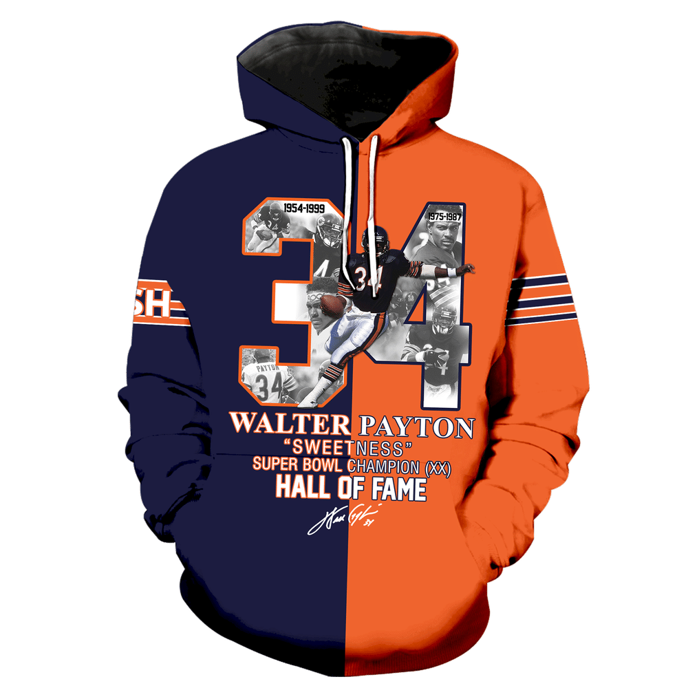 Walter payton 34 chicago bears all over print hoodie foren and women zip hoodie 3d Zipper Hoodie 3D