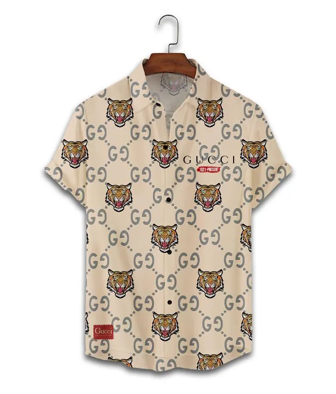 Gucci tiger cream luxury brand fashion hawaii shirt for men 4 Hawaii Shirt