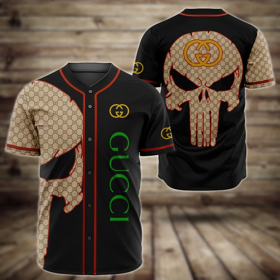 Gucci skull baseball jersey shirt luxury clothing clothes sport outfit for men women hot 2023 Baseball Jersey Shirt