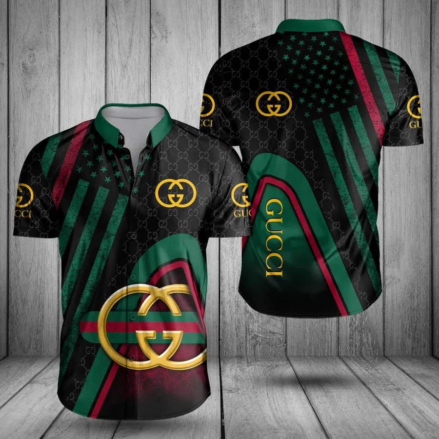 Gucci green black luxury brand premium fashion hawaii shirt for men 28 Hawaii Shirt