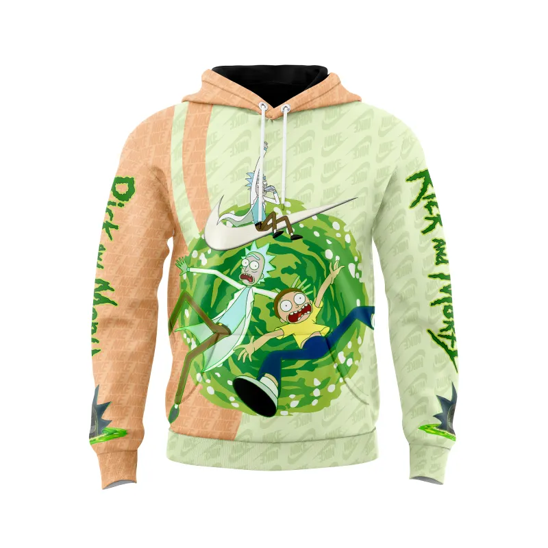Nike rick and morty light green orange unisex hoodie outfit for men women luxury brand clothing special gift Hoodie 3D