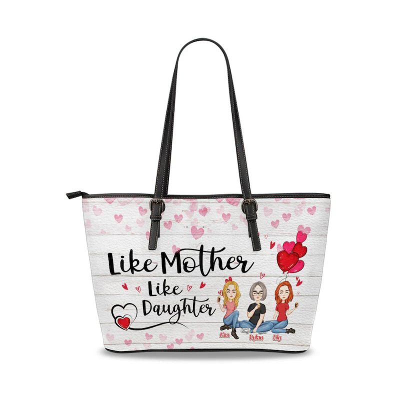 Personalized like mother like daughter leather tote bag, tote bag for mom, mother's day gift, custom mom tote, mothers day tote gift for mom 1 Leather Tote Bag