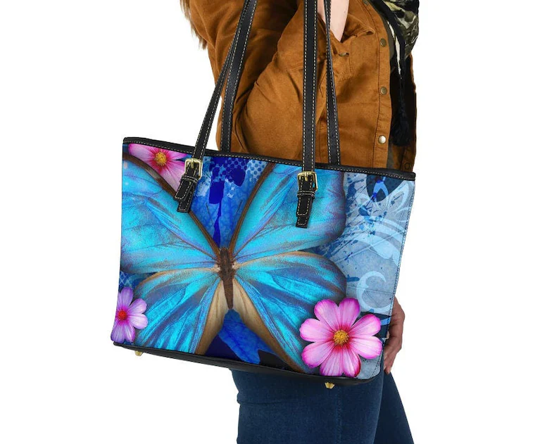 Butterfly leather handbag - shoulder tote bag 378 Leather Tote Bag