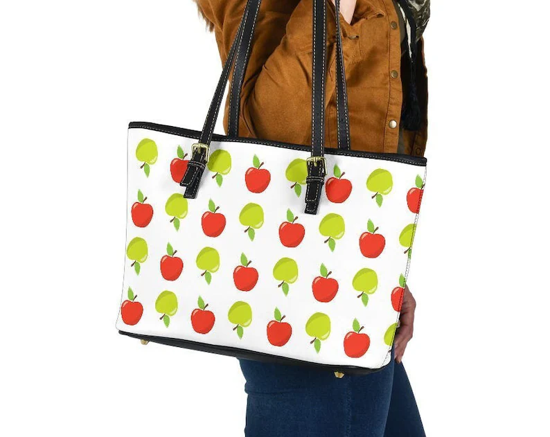 Apple print leather handbag - shoulder tote bag 382 Leather Tote Bag