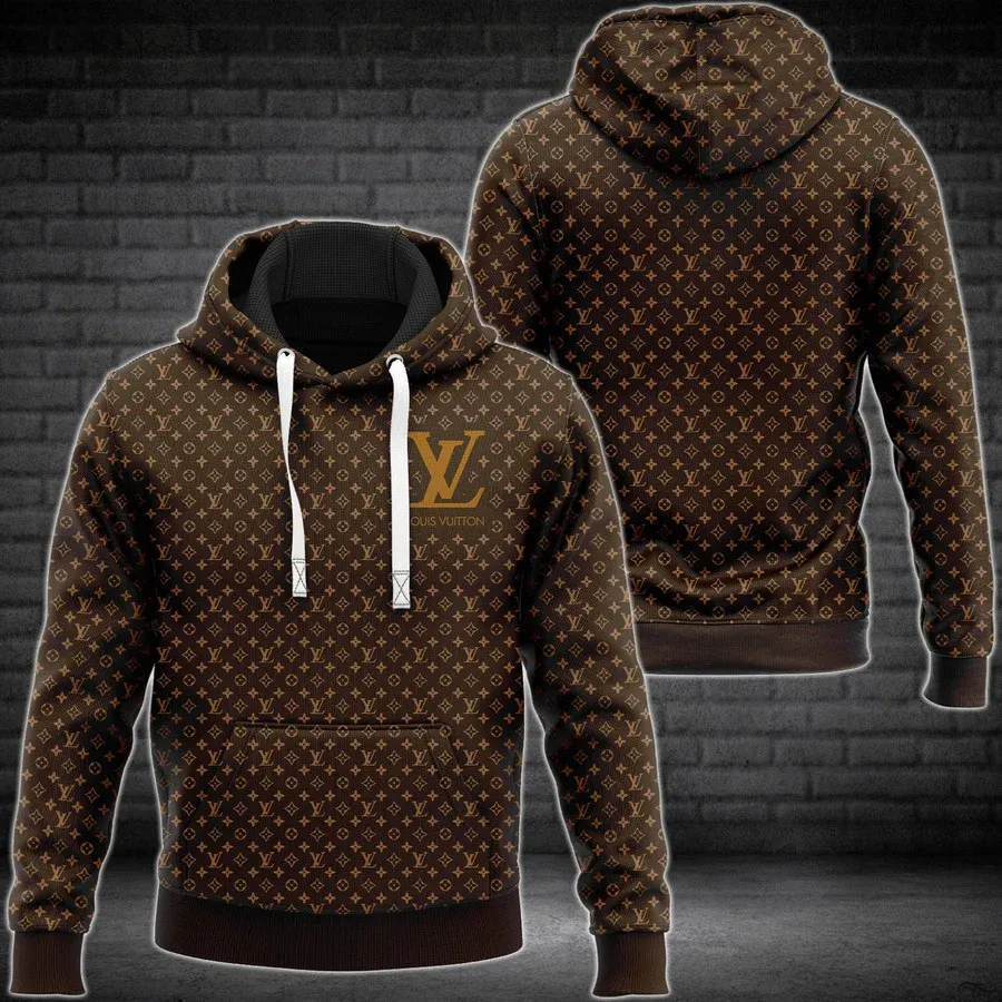 Louis vuitton brown logo luxury brand unisex hoodie for men women Hoodie 3D