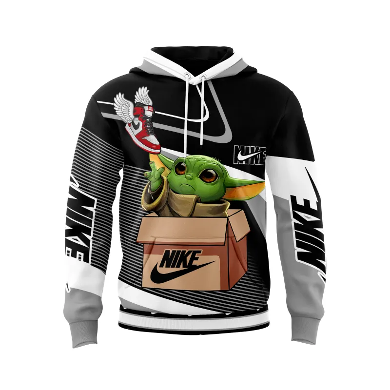 Nike yoda black white unisex hoodie outfit for men women luxury brand clothing special gift Hoodie 3D