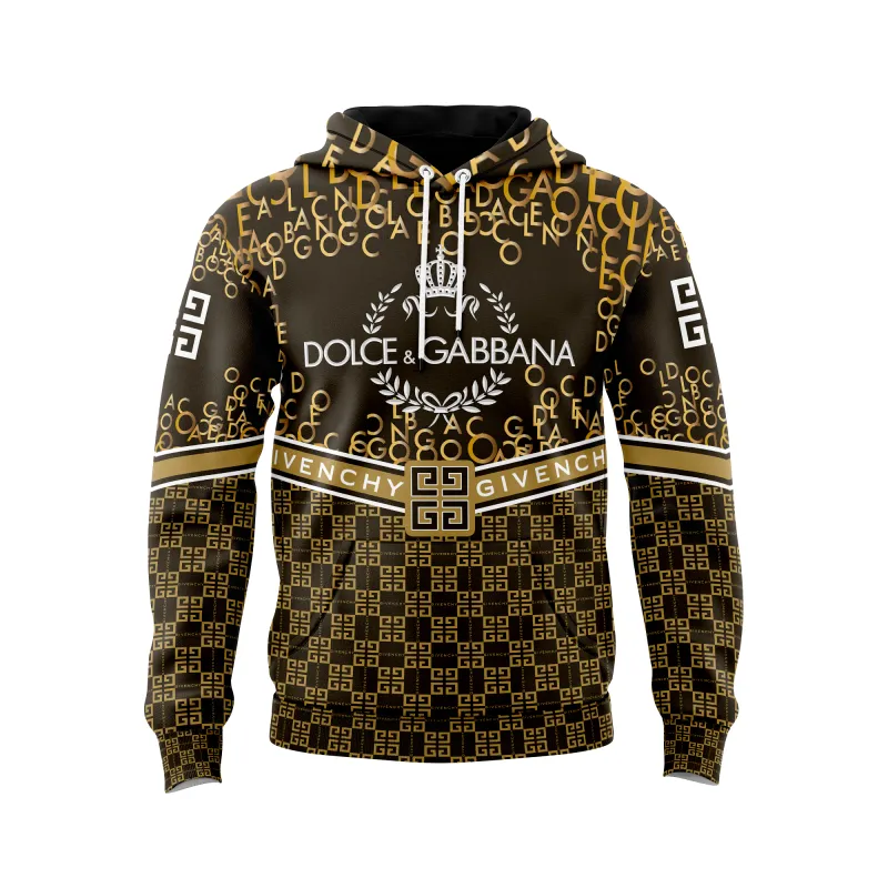 Givenchy dolce & gabbana golden logo brown unisex hoodie outfit for men women luxury brand clothing Hoodie 3D