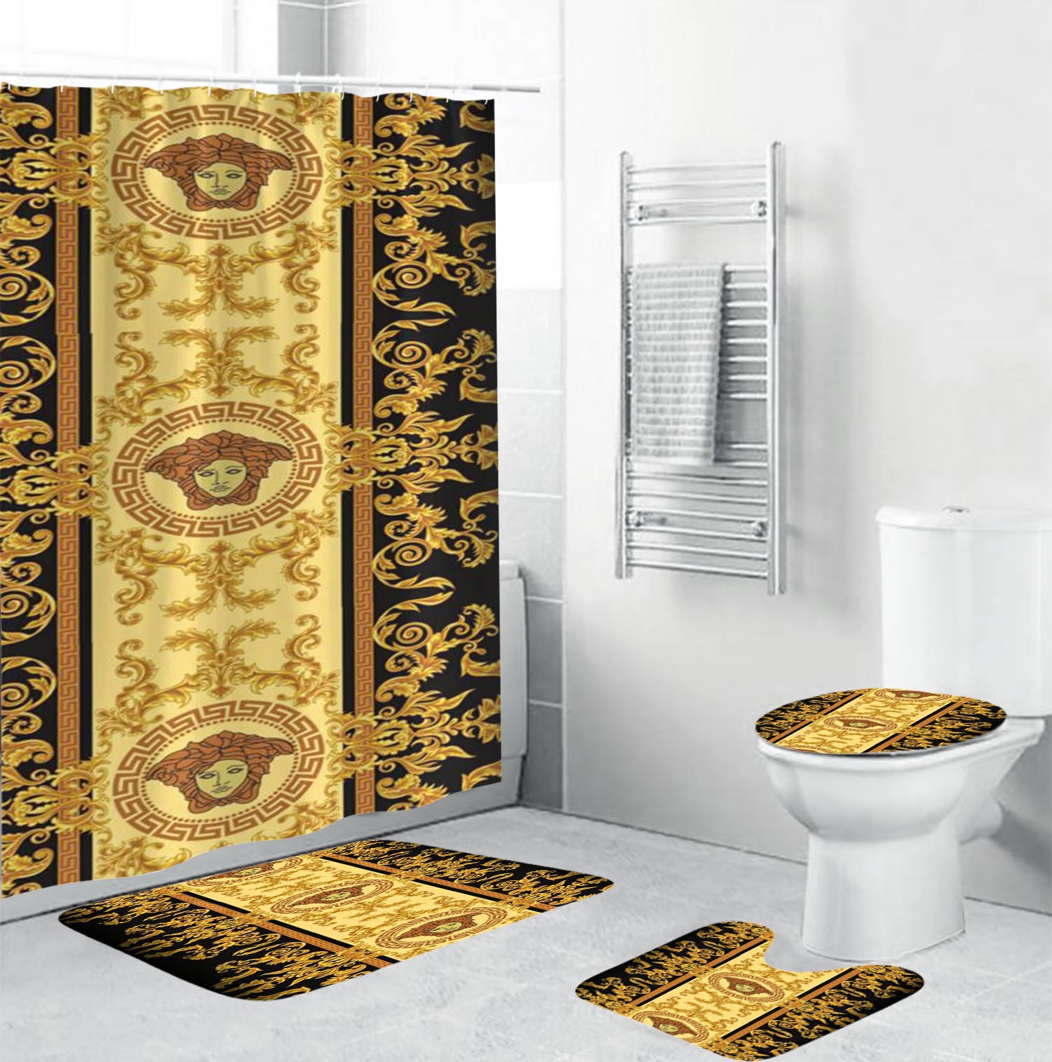 Gianni versace royal logo type 1678 Bathroom Accessory Sets Bath Mat Set Hypebeast Bathroom Home Decor Bathroom Sets Pedestal Rug Toilet Cover Waterproof Shower Curtain Luxury Fashion Brand