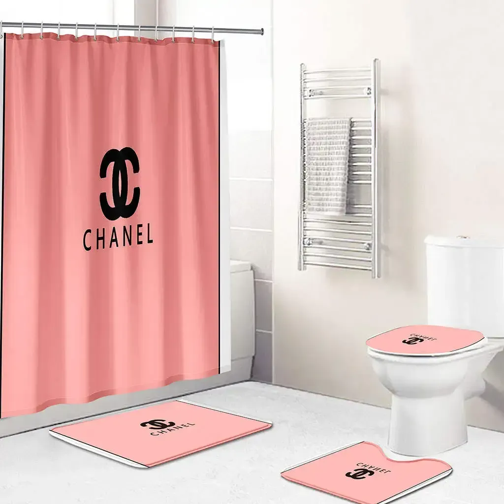 Chanel logo type 1026 Bathroom Accessory Sets Luxury Fashion Brand Hypebeast Bathroom Pedestal Rug Home Decor Toilet Cover Bathroom Sets Waterproof Shower Curtain Bath Mat Set