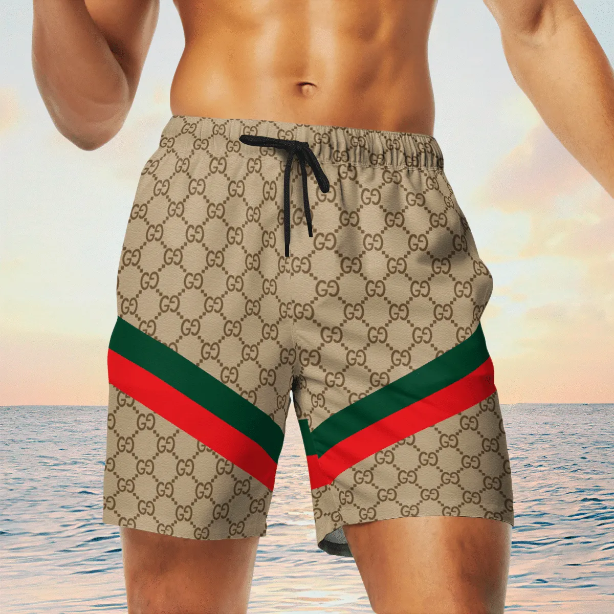 Gucci cream stripes luxury brand premium fashion shorts for men luxury summer outfit trending 2023 74 Shorts For Ment