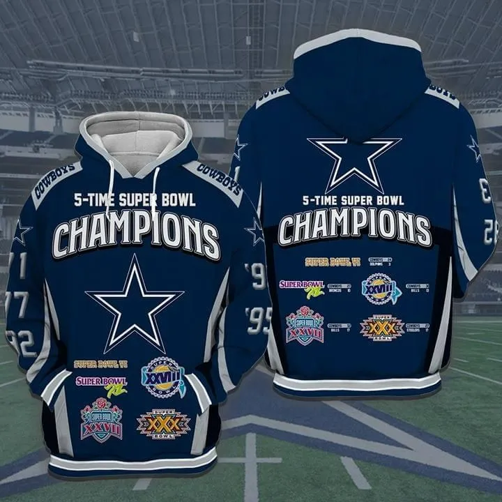 Dallas cowboys 5 timeuper bowl champions 3d hoodieweater tshirt Zipper Hoodie 3D